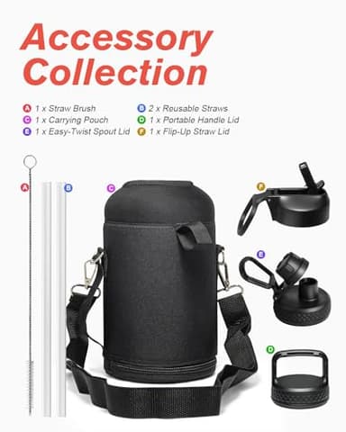 Half Gallon Water Bottle Insulated with Straw & 3 Lids, Coolflask 64 oz Water Jug Large Metal Stainless Steel Wide Mouth for Sports, Gym or Office, Non-BPA Keep Cold 48H Hot 24H, Samurai Cyan - Image 7