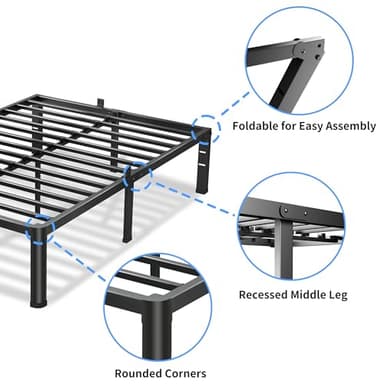 VIPSHOW 18 Inch King Size Bed Frame, 3500Lbs Heavy Duty Metal Platform with Round Corner Legs Mattress Slide Stopper, Steel Slat Support No Box Spring Needed, Noise Free, Non-Slip, Easy Assembly - Image 5