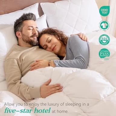 Three Geese White Goose Feather Bed Pillows Queen/Standard Size Set of 2- Soft 600 Thread Count 100% Cotton, Medium Firm,Soft Support Surround Fill Polyfiber,White Solid - Image 4