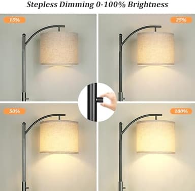 ROTTOGOON Dimmable Floor Lamp, Arc Floor Lamps for Living Room, Stepless Dimming Modern Standing Lamp with Linen Shade, Tall Lamp for Bedroom Office Dining Room- Black - Image 7
