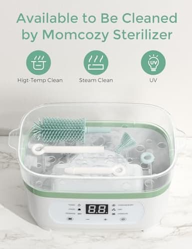 Momcozy Bottle Brush Set - Baby Bottle Cleaner Kit with Silicone Brush, Nipple Brush, Straw Brush, Soap Dispenser, Drying Rack - 7 in 1 Bottle Cleaning Tool for Home and Travel, Green - Image 7