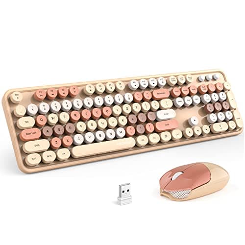 KNOWSQT Wireless Keyboard and Mouse Combo - MilkTea Colorful 2.4G Typewriter Full-Size Cute Keyboards - USB Receiver Plug and Play, for Computer, PC, Laptop, Desktop, Windows - Image 1