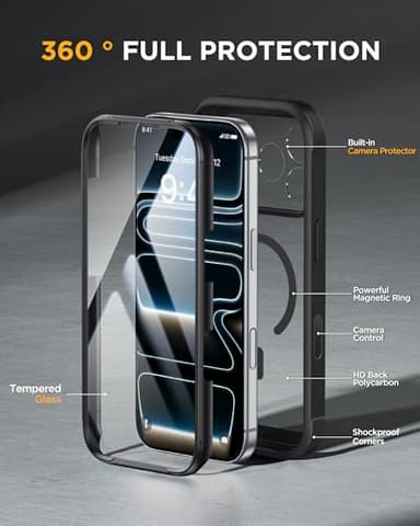 Miracase Magnetic for iPhone 17 Pro Case 6.3" [Compatible with MagSafe] Full-Body Phone Case with Built-in Glass Screen Protector & Camera Control,Drop Proof iPhone 17 Pro Cover, Black - Image 4