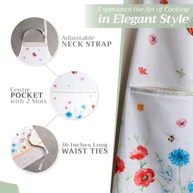 Maison d' Hermine Apron for women with Pocket 100% Cotton 27.50"x31.50" 1 Piece Adjustable Neck Strap & long ties Apron Men, Chef, Wedding, Cooking, Gardening, Server Spring/Summer (Summer Whisper) - Image 5