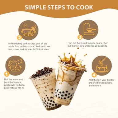 Soeos Boba Pearls, Black Tapioca Pearls 8.8 oz (0.55 lb), Black Sugar Flavor Boba Pearls for Bubble Tea, Smoothies & Desserts – Sweet, Chewy, and Ready to Cook - Image 5