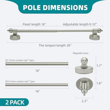 WL.Rocaille Magnetic Curtain Rods for Metal Doors and Window, Multi-Use Adjustable Appliances for Iron and Steel Place, Magnetic Towel Bar 16 to 28 Inch, 2 pack, Champagne - Image 2
