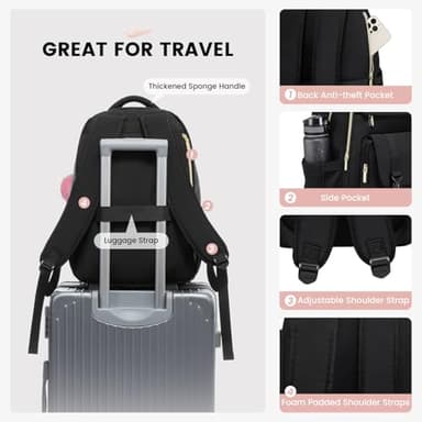 LOVEVOOK School Backpack for Teen Girls, Student Backpack Purse for 14-16 Teenage, Cute Kid Bookbag, Back to School Backpacks Fit 15.6 Inch Laptop, Large College Travel Bag, Black - Image 3