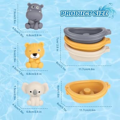 Bath Pool Toys for Toddler, Stacking Toy with 3 Boat 3 Sensory Finger Puppets, Toddler Toys Gifts for 2-4 Year Old Boy Girl, Model B - Image 8