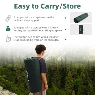 3.15" Self Inflating Camping Sleeping Pad, Ultra-Thick Elasticity Foam Fast Inflating 4-Season Insulated Durable Camping Mat Air Mattress with Pillow, for Tent, Car, Camping, Traveling, Green - Image 6