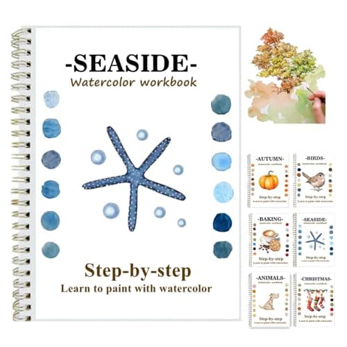 Watercolor Workbooks Coloring Book Beginner Friendly Painting Kit Easy Nature Scenes Paint Set Art Crafts for Creative Exploration Gift for Adults Teens (Seaside, Without Palette) - Image 1