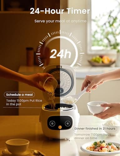 COMFEE' Mini Rice Cooker 4 Cups Cooked/2 Cups Uncooked, Portable Non-Stick rice maker, 24 hours Timer Delay, 6 Functions, Fast Cooker, Brown Rice, Oatmeal, White - Image 5