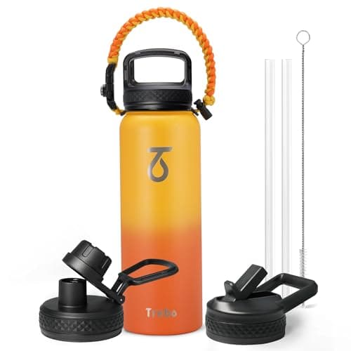 Trebo 40oz Water Bottle with 3 Lid and handle, Vacuum Insulated Stainless Steel Metal Outdoor Leakproof BPA-Free Flask, Keep Cold 48 Hours Water Jug, Best Gift for Men Women Holiday, Orange - Image 1