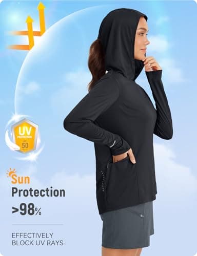 baleaf Women's Sun Shirts UPF 50+ Hoodie Long Sleeve Spf UV Shirt Lightweight Quick Dry Hiking Zip Pocket Black S - Image 2