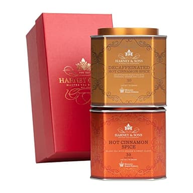 Harney & Sons Spicy Day & Night Tea Gift, Hot Cinnamon and Decaf Hot Cinnamon, Red Gift Box - Image 1