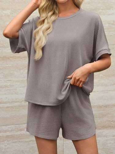 Imily Bela Womens 2 Piece Outfits 2025 Oversized Summer Short Sets Casual Beach Ribbed Short Sleeve Matching Set - Image 5