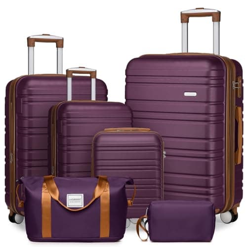 LARVENDER Luggage Sets 6 Piece, Expandable Hardside Carry on Suitcase Set with Spinner Wheels, Lightweight Rolling Luggage Sets for Women with TSA Lock, Purple - Image 1