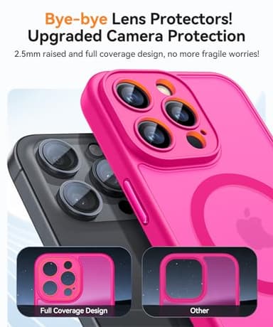 CANSHN Magnetic Compatible with iPhone 15 Pro Max Case, Upgraded [Full Camera Protection] [Compatible with Magsafe] [Translucent Matte] Shockproof Protective Phone Case Cover 6.7 Inch - Hot Pink - Image 3