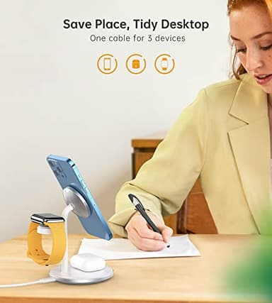 XooFly 3 in 1 Wireless Charging Station for Apple Devices, 15W Fast Wireless Mag-Safe Charger Stand with 20W Adapter for iPhone 17 16 15 14 13 12 Pro Max/Air/Plus/Pro/Mini,iWatch,AirPods (White) - Image 3