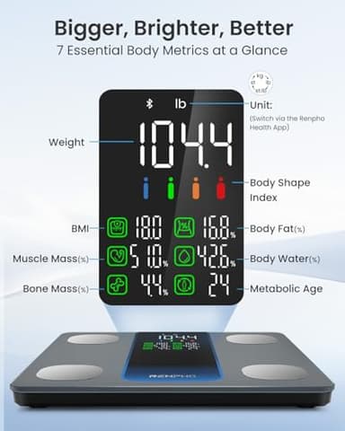 RENPHO Smart Scale for Body Weight, Weight Scale with 7-in-1 Large Display for BMI, Body Fat, Muscle Mass, 13 Body Composition, High Accurate Bluetooth Scale, 500lbs, 11.8", Elis 2XL - Image 2