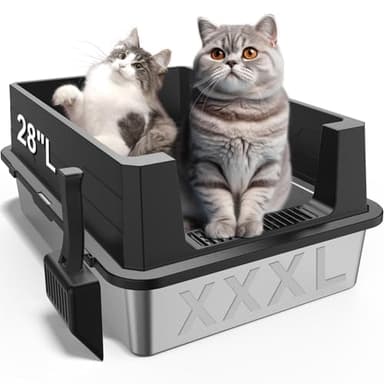 XXXL Stainless Steel Litter Box,Extra Large 28" L x 20" W Metal Litter Box for Big Cats & Multiple Cats with High Sided, Anti-Urine Leakage, Non-Sticky, Easy Cleaning, Include Scoop(Black) - Image 8