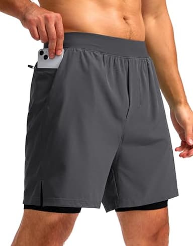 Soothfeel Men's 2 in 1 Running Shorts with 4 Pockets 5 Inch Quick Dry Gym Active Workout Athletic Shorts for Men with Liner(Grey&Black, XL) - Image 2