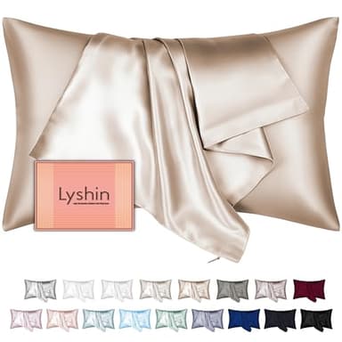Mulberry Silk Pillow Cases Standard Size with Hidden Zipper, Ultra Smooth and Soft Breathable Cooling Silk Satin Pillowcase for Hair and Skin, Gifts for Women Men (Champagne, 20x26 Inches, 1 Pack) - Image 1