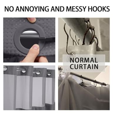 YellyHommy No Hook Shower Curtain with Snap in Liner Set Less Time Dark Grey Waffle Shower Curtain for Bathroom 75" L x 72" W - Image 7