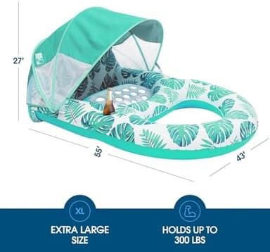 Pool Lounge Float with Canopy UPF50+,Extra Large Pool Floats for Adults Heavy Duty,Inflatable Lounger Float with Cup Holder & Backrest,Footrest - Image 7