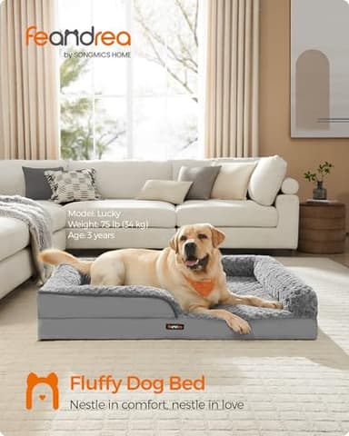 Feandrea Orthopaedic Dog Bed for Large Dogs, Waterproof Dog Sofa Bed with Removable Washable Cover, 42 x 32 x 7 Inches, Dove Gray UPGW253G01 - Image 2