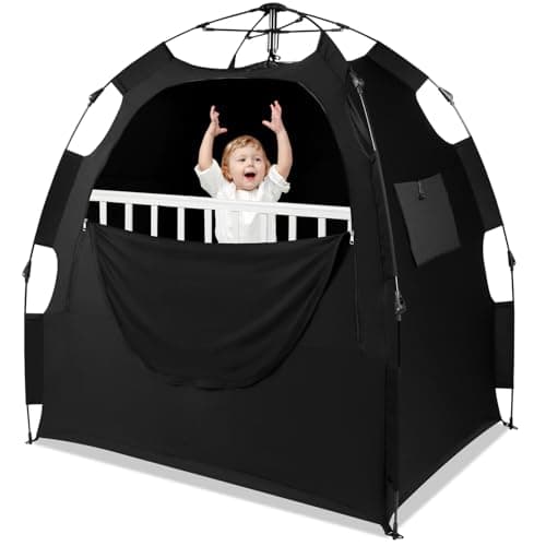 Blackout Tent for Pack N Play: Portable Baby Sleep Pod with 1-Click Setup, Mini Crib Cover with Monitor and Fan Pouches, Blocks 95% of Light, Travel Crib Canopy - Image 1