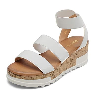 DREAM PAIRS Women's Open Toe Elastic Ankle Strap Casual Flatform Platform Wedges Sandals,Size 11,White,REED-1 - Image 1