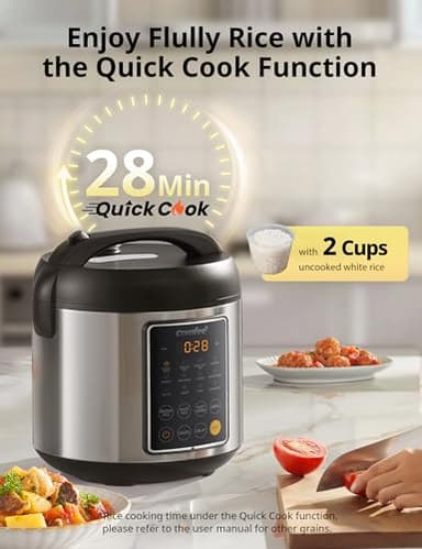 COMFEE' Rice Cooker, 14-in-1 Stainless Steel Multi Cooker, Slow Cooker, Steamer, Sauté, and Warmer, 5.3 QT, 20 Cups Cooked (10 Cups Uncooked), Brown Rice, Quinoa and Oatmeal - Image 3