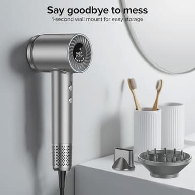 Hair Dryer, 150000 RPM Brushless Motor with 500M Negative Ions, Fast-Dry Lightweight Design, ThermoControl & Magnetic Nozzle/Diffuser, Low Noise Salon Blow Dryer for All Hair, Travel, Home - Image 5