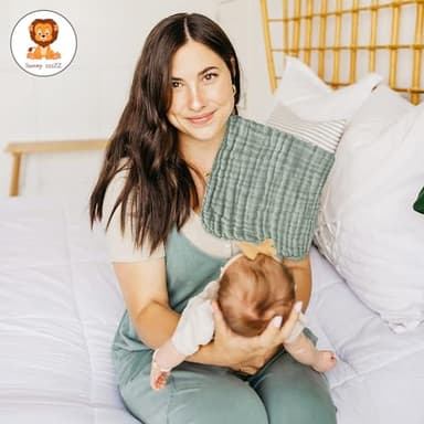 Sunny zzzZZ Muslin Burp Cloths for Baby 100% Cotton Burping Cloths for Unisex, Boy, Girl - Large 20'' by 10'' Newborn Essentials Ultra Soft Absorbent Milk Spit Up Rags - 12 Pack - White+Green+Grey - Image 6