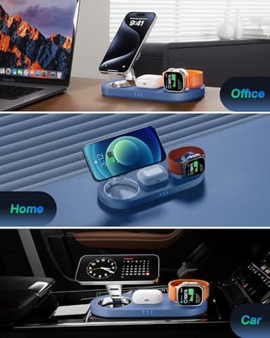 Upgraded 3 in 1 Wireless Charging Station for Apple Devices, Faster Mag-Safe Charger Stand, Magnetic Charger Station for iPhone 17/16/15/14/13/12 & AirPods Pro & Apple Watch Series (Sapphire Blue) - Image 7