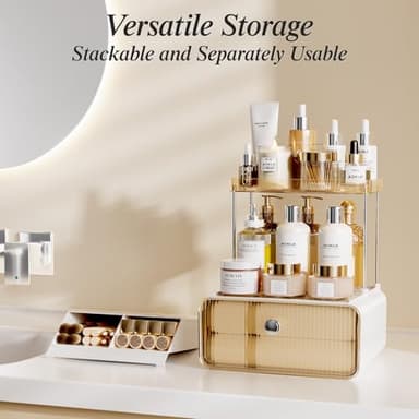 Makeup Organizer Countertop with Big Drawers, Bathroom Counter Organizer with 45° Makeup Brush Holder, Easy Assembly for Skincare & Perfume, Vanity, Dresser, or Sink, Ideal Gift for Women (Amber) - Image 4