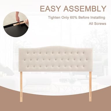 Huatean Home Tufted Upholstered Headboard Queen Size, Sturdy and Durable Solid Wood Bed headboard, Fabric Headboard Adjustable Height from 37” to 51”, Modern Button Diamond Design Head Board, Beige - Image 4