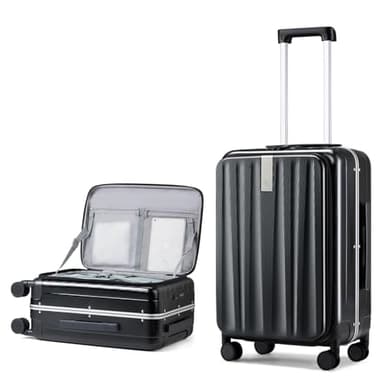 Hanke 24 Inch Checked Luggage PC Hard Shell Suitcases for Travel Front Opening Aluminum Frame Travel Luggage Rolling Suitcase with Wheels.(Jet Black) - Image 1