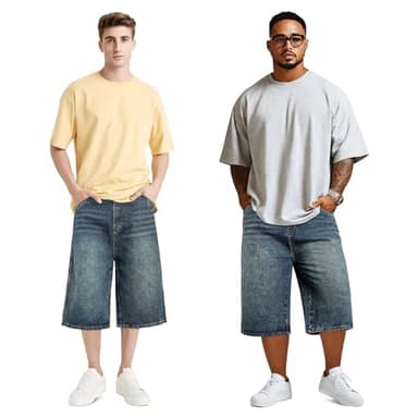 GINGTTO Mens Baggy Jean Shorts Y2k 90s Denim Shorts for Men Long Jorts Men Plus Size Washed Blue 40 - Image 4