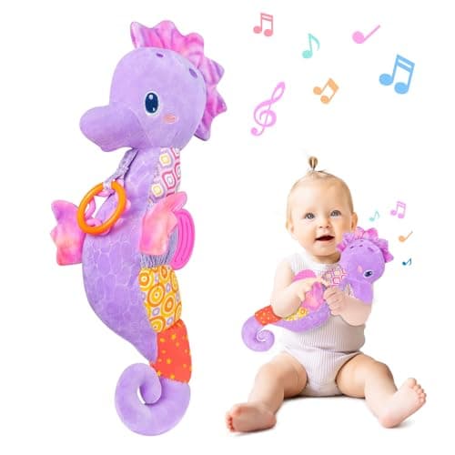 Fuzqq Baby Girl Toys 0-6 Months,Musical Stuffed Animal Plush Toy with Rattle,Soft Newborn Toy for 0 3 6 9 12 Months Girls,Baby Girl Gift,Purple - Image 1