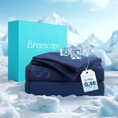 Breescape Cooling Sheet Set Twin XL Size - BlendTek™ Dry & Cool Technology for Hot Sleepers and Night Sweats, Q-Max>0.46 Tech, Deep Pocket Up to 18", 360° Elastic Band, Twilight Blue - Image 1