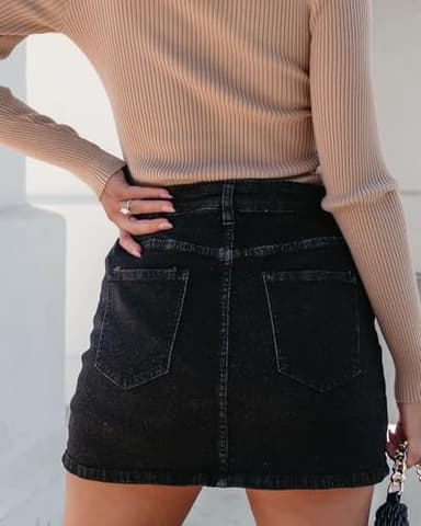 luvamia Skorts Skirts for Women Denim Mini Skirt Side Slit with High Waisted Jean Shorts Stretchy Black Jean Shorts for Women Cute Country Concert Outfits Soft Black X-Large Size 16-18 - Image 3