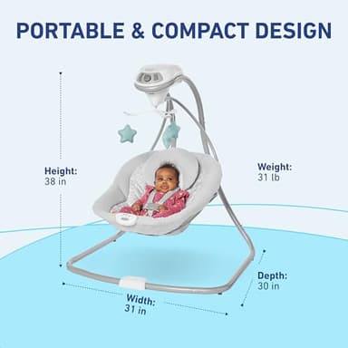 Graco Simple Sway Baby Swing, Side‑to‑Side Sway, Infant Swing with 6 Speeds, Vibration, Abbington - Image 2