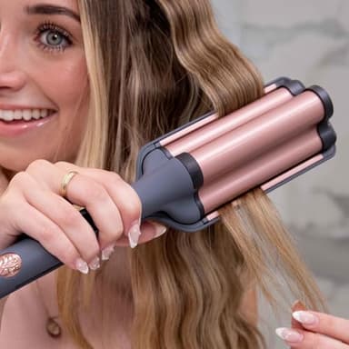 Hairitage 3 Barrel Curling Iron for Beach Waves and Curls - Ceramic Tourmaline Crimping Iron - Hair Waver for Mermaid Waves - Pink Barrel Curling Iron - Reduce Frizz + Increase Shine - All Hair Types - Image 5