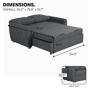 Serta Galway 66.5" Convertible Sleeper Loveseat, Full Size, Dreamcoil Comfort, FingerGuard Pinch Point Protection, Boucle Fabric, Charcoal - Image 6