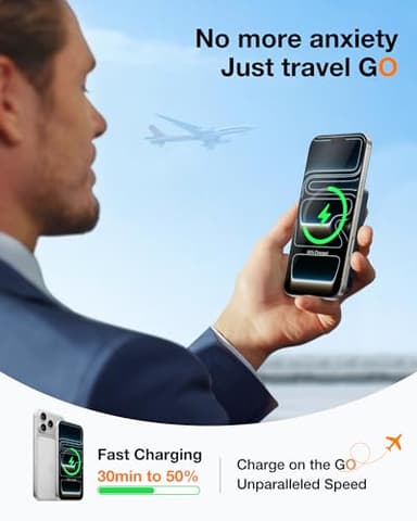 TORRAS EasyGo 10000mAh Magnetic Portable Charger Power Bank for iPhone, Fast Charging Travel Essential Wireless Battery Pack Compatible with Magsafe, iPhone Air, Pro, Pro Max,17,16,15,14,13,12, Black - Image 3