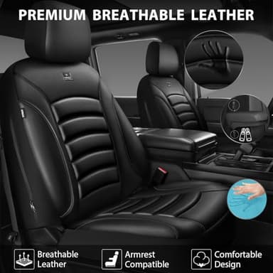 CAR PASS 3D Foam PU Leather Car Seat Covers, Universal Seat Covers Front 2 for Trucks SUV Sedan Automotive Seat Covers Armrest Airbag Compatible Waterproof Comfortable Faux Nappa Leather All Black - Image 7