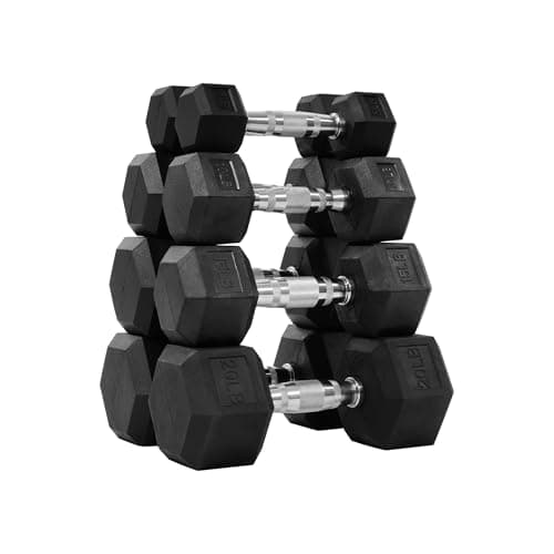 Hex Dumbbells Rubber Coated Hand Weights Set for Exercises and Fitness, Including 5lb, 10lb, 15lb, 20lb Pair Set - Image 1