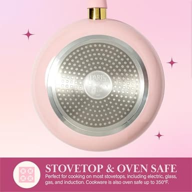 Paris Hilton Epic Nonstick Pots and Pans Set, Multi-layer Nonstick Coating, Tempered Glass Lids, Soft Touch, Stay Cool Handles, Made without PFOA, Dishwasher Safe Cookware Set, 12-Piece, Pink - Image 6