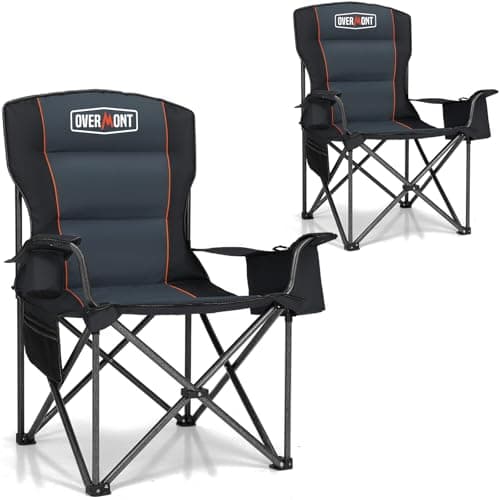 Overmont Oversized Folding Camping Chair - 450lbs Support with Padded Cushion Cooler Pockets - Heavy Duty Collapsible Chairs for Sports Garden Beach Fishing - Image 1